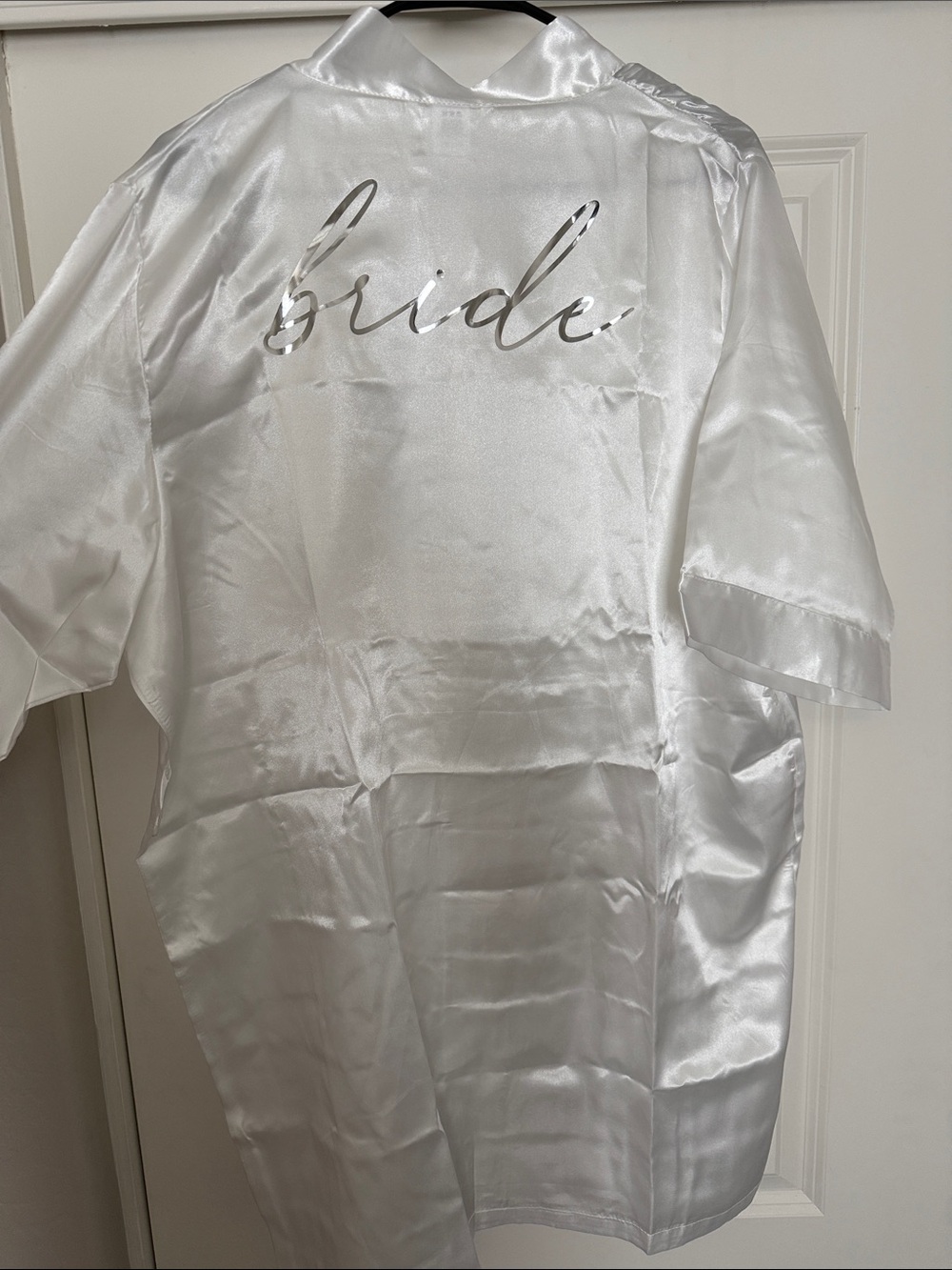 White Satin 'Bride' Robe with Silver Script